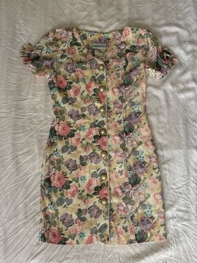 Vintage Floral Button-Front Mini Dress by Madison Wells